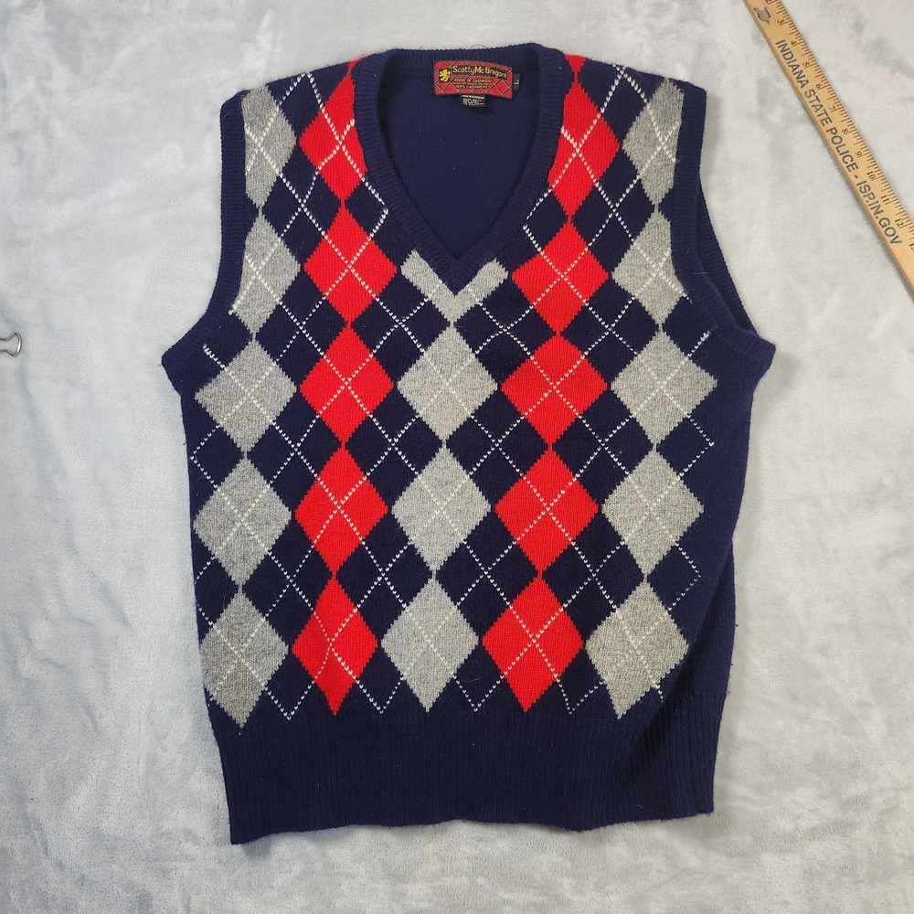 VTG McGregor Wool‎ Blend Argyle Sweater Vest Men L Preppy Grandpa Core Y2K Retro